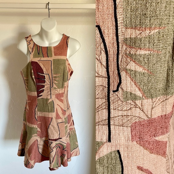 PITANGA Tropical Linen Blend Palms Print Resort DRESS Made in BRAZIL Size Medium - Picture 4 of 14